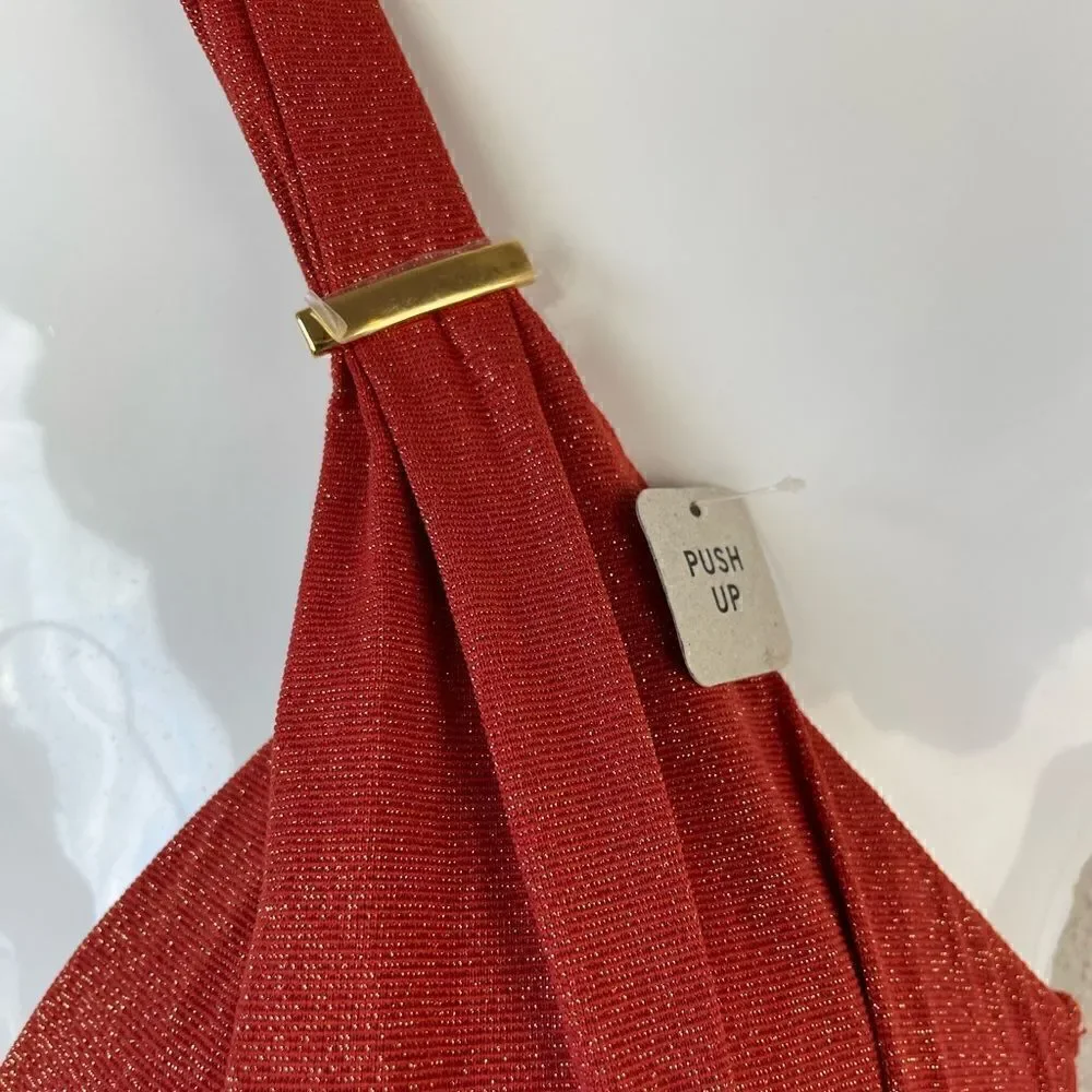 NWT Kenneth Cole New York Burnt Orange Metallic Bikini Size XL 36 B/C